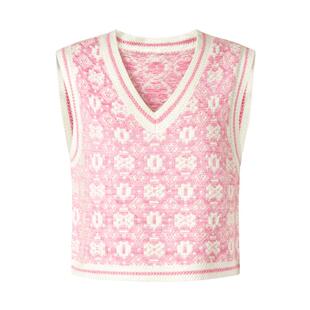 商场同款 摩萨克冬绵羊毛小香风提花短款毛衣套头背心女