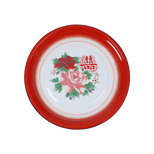 搪瓷盘怀旧老式茶盘大盘子家用特大号喜字圆托盘大盘鸡专用盘子