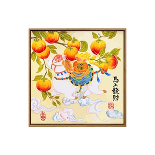 缤纷果树小马数字油画diy填充填色手工绘中式马年丙烯油彩装饰画
