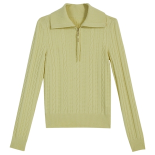 YINER音儿2025冬季新款法式松弛感8字花羊毛羊绒混纺浅黄绿针织衫