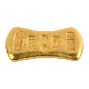 曹友泉鎏金黄铜镇尺实心仿金锭纯铜镇纸毛笔笔架笔搁文房四宝摆件