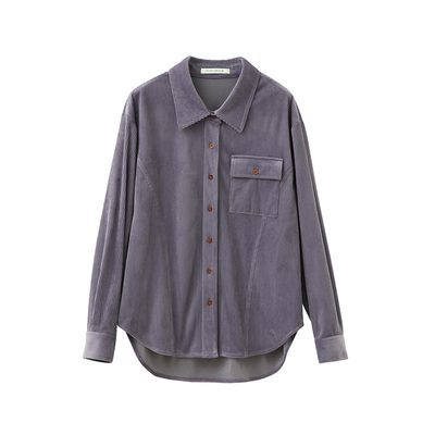 popchrio醋酸纤维长袖灯芯绒衬衫