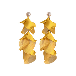 超仙雪纺花瓣流苏人造珍珠耳环女独特漂亮耳钉耳坠耳圈度假风耳饰