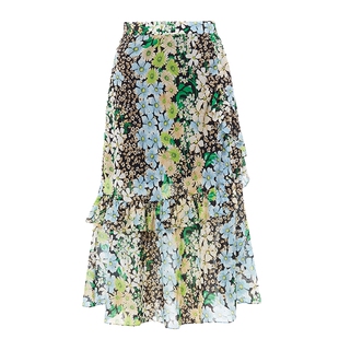 莱茵福莱尔半身裙女夏新款A字薄纱碎花高腰不规则鱼尾裙薄款