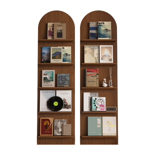 落地杂志架书架收纳架报刊架黑胡桃木色展示架靠墙防滑多层置物架