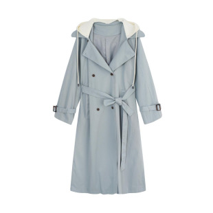 YUZI鱼子中长款风衣秋冬外套特大码女装宽松韩版大衣外套胖mm