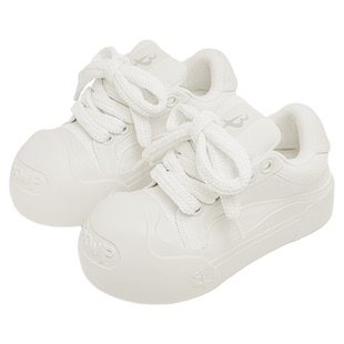 BXWP小泡芙开口笑小白鞋休闲厚底增高鞋麂皮大头鞋低帮面包鞋男女