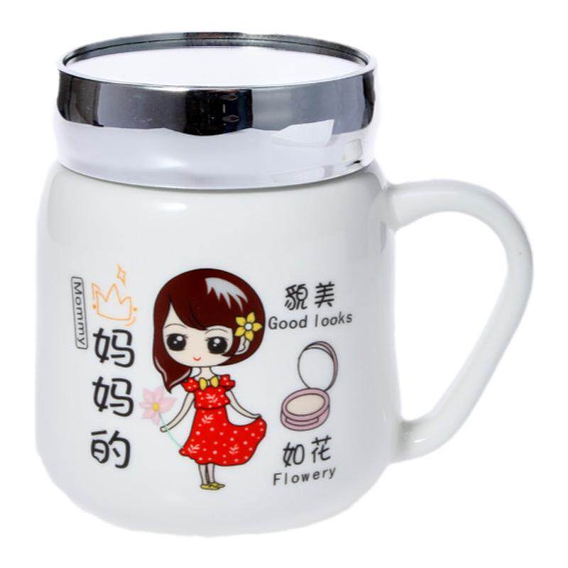 家用卡通亲子杯家庭陶瓷喝水杯一家人马克杯镜面杯一人一杯带盖