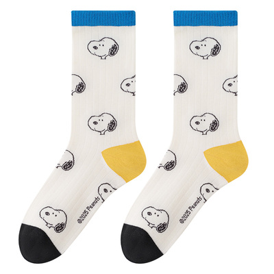 卡拉美拉袜子女春秋新款女袜史努比联名款可爱卡通中筒袜棉袜子