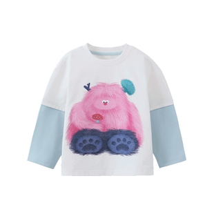 [10A抗菌]齐齐熊宝宝t恤长袖春款男童假两件儿童上衣2026新款户外