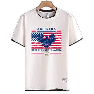 美国德国英国法国葡萄牙国旗国徽纪念拼接短袖t恤衫男女纯棉半袖