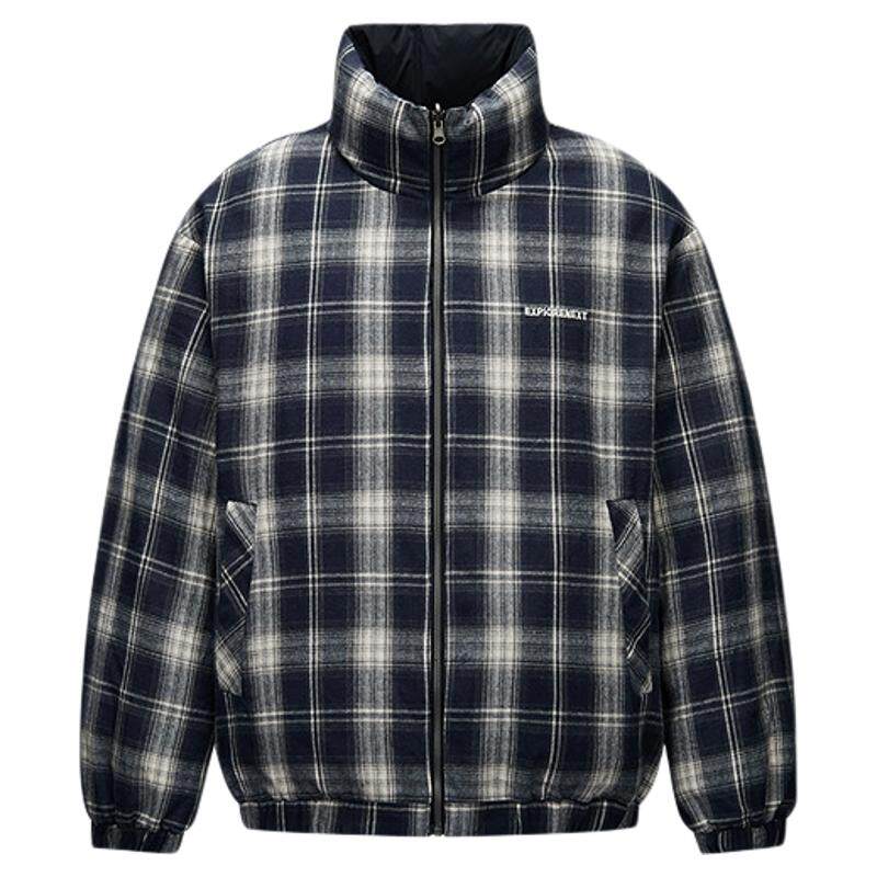 森马双面穿外套复古格纹羽绒服男