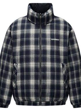 森马双面穿外套复古格纹羽绒服男
