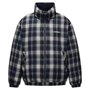 森马羽绒服男冬装80绒子双面穿外套2025新款复古格纹学院立领上衣