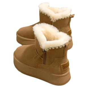 厚底雪地靴女款2025新款冬季加绒加厚保暖棉鞋短筒内增高毛毛鞋子