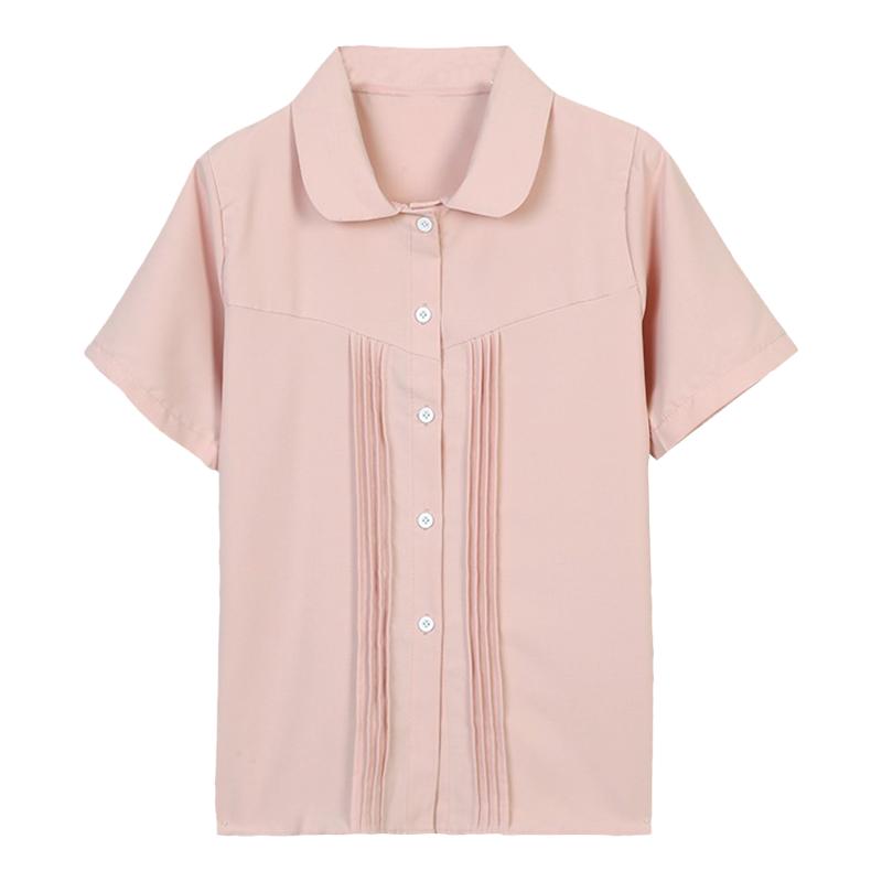 jk短袖衬衫制服学院风纯色女娃娃领上衣泰式校服褶皱风琴褶宽松夏