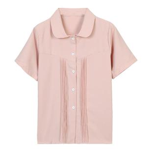 jk短袖衬衫制服学院风纯色女娃娃领上衣泰式校服褶皱风琴褶宽松夏