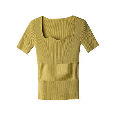 POPCHRIO海鸥方领短袖针织上衣