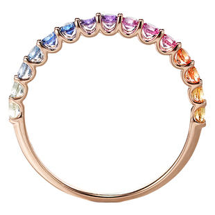 私意珠宝 天然彩宝彩蓝宝石戒指18K金半圈排戒时尚定制首饰