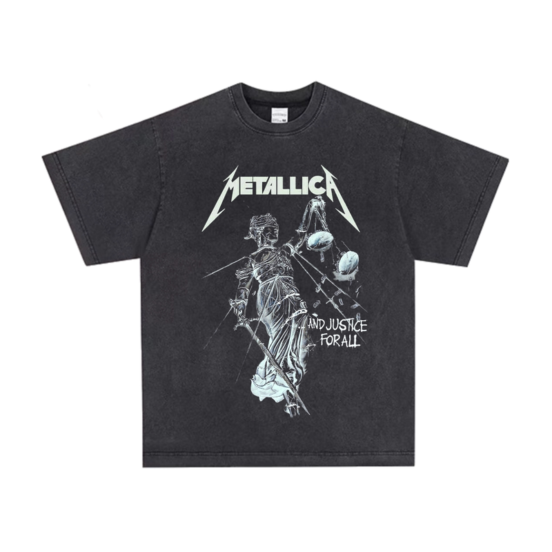 Metallica摇滚乐队美式短袖t恤重磅水洗做旧宽松长短袖男女款复古