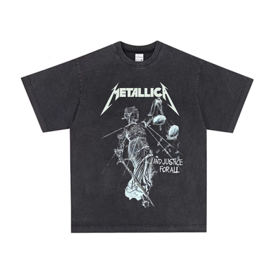 Metallica摇滚乐队美式短袖t恤重磅水洗做旧宽松长短袖男女款复古