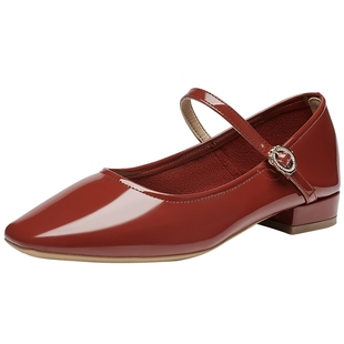 戈美其粗跟单鞋女舒适新款气质方头低跟小皮鞋一字扣带玛丽珍女鞋