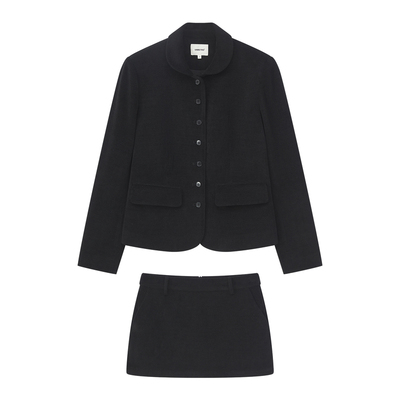 秋冬小香风黑色西装短裙两件套