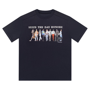 HONORE古月 重工原创手绘Sims T 高克重阔版印花宽松短袖百搭上衣