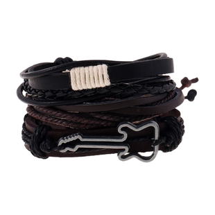 复古编织牛皮合金吉他三层可拆卸套装民族风小众百搭简约设计手链