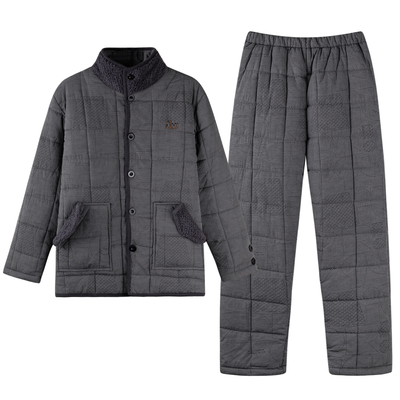 芬腾睡衣男士冬季珊瑚绒三层加厚羽绒夹棉袄秋冬款超厚保暖家居服