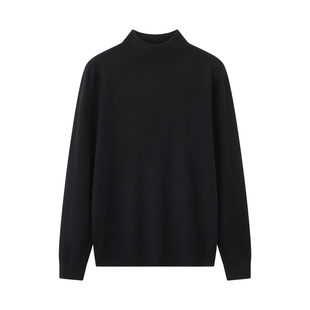 纯黑色痞帅半高领毛衣男款冬季高级感cleanfit保暖修身内搭针织衫