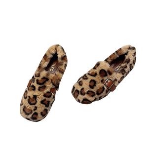 秋冬加绒毛毛鞋女款2026新款豹纹百搭保暖棉鞋一脚蹬平底豆豆瓢鞋