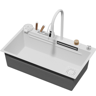 卡琥B8白色大尺寸单槽带刀架厨房水槽台下盆不锈钢洗碗洗菜盆家用