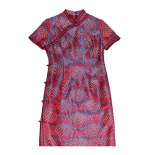 喜婆婆婚宴织锦提花酒红旗袍丈母娘宴服喜妈妈礼服婚宴装高端大气