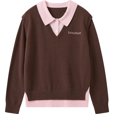 【100%羊毛】播假两件宽松针织衫女秋冬气质上衣DDS4SD5287