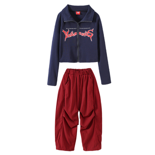 女童jazz爵士舞服女孩露脐高领上衣舞蹈练功服韩舞街舞演出服套装