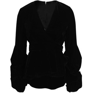 新品喇叭长袖圆领t恤不规则上衣女显瘦洋气百搭ins心机开叉打底衫