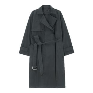 Unvesno(UN)中古保暖秋季Row风极简老钱薄款防风翻领双排扣风衣