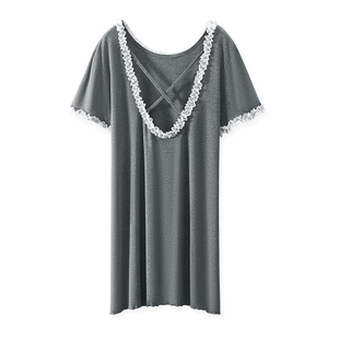 莫代尔棉睡裙夏季女蕾丝美背性感露背睡衣纯欲风宽松带胸垫家居服