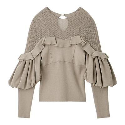 SNIDEL微透荷叶边拼接针织衫