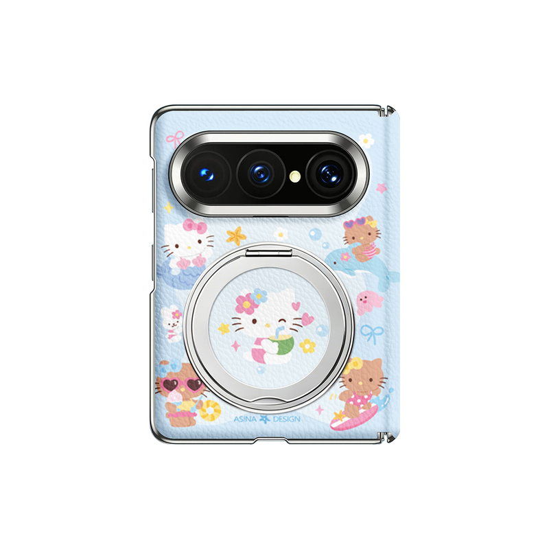 蓝色猫咪适用华为PuraXMax手机壳磁吸带支架小折叠阔PURA典藏版全包中轴保护套防摔女可爱purax2新款高级感