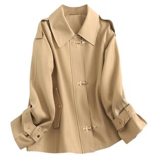 卡其色宽松显瘦翻领英伦风休闲春秋新款小个子女外套短款风衣M314