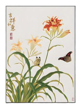 卫生间挂画防水新中式荷花厕所墙壁画酒店浴室免打孔洗手间装饰画