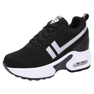 内增高女鞋8cm小白鞋2025新款厚底轻便软底网面透气休闲运动鞋女