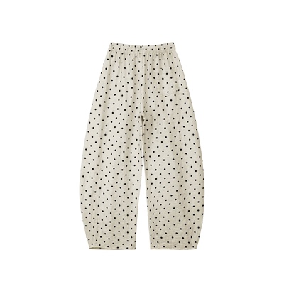白色波点休闲宽松阔腿裤 White polka dot casual wide leg pants