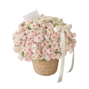仙子之吻草编花篮抱抱桶田园风鲜花插花手捧篮 网红板栗小熊花篮
