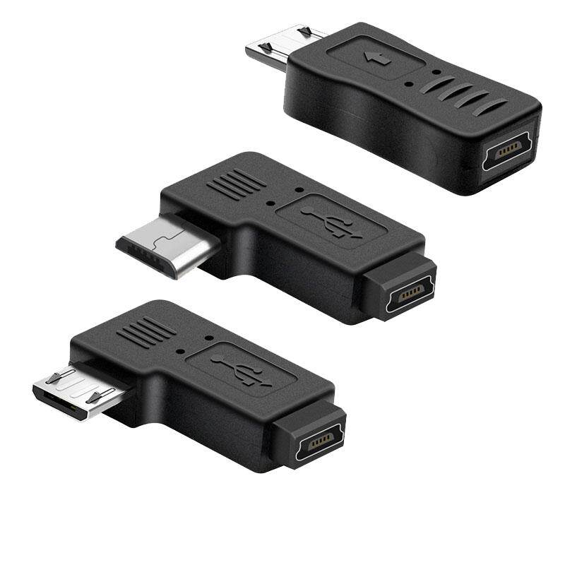 mini USB母转micro USB公转接头T型口转安卓数据线接口90度左右弯 车载导航适用于360行车记录仪电源线转
