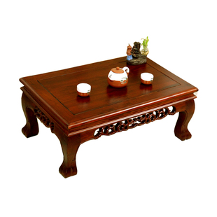 东北雕花实木质炕桌炕几榻榻米矮桌榆木中式飘窗茶几方地桌小桌子