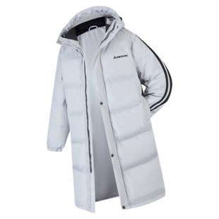 Kawasaki川崎  美式拼接撞色条纹长袖过膝长款连帽羽绒服男女同款