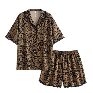 悦内睡衣女款夏季夏天短袖短裤纯棉家居服时尚轻奢高级感豹纹套装